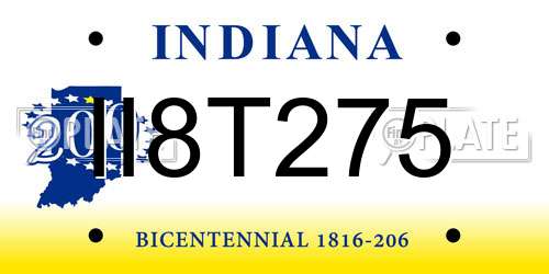 II8T275 Indiana License Plate