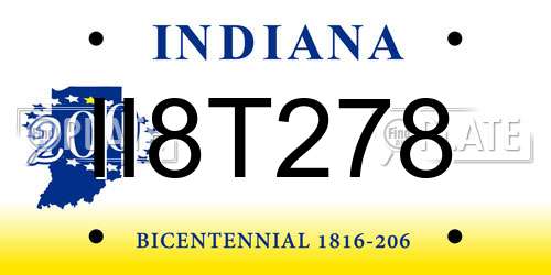 II8T278 Indiana License Plate