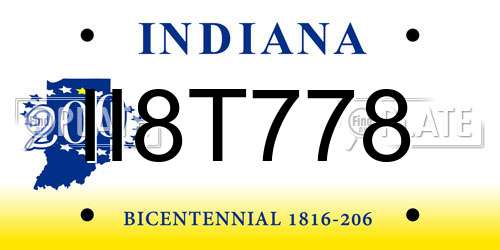 II8T778 Indiana License Plate