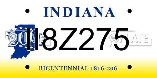 II8Z275 Indiana License Plate