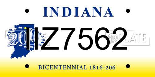 IIZ7562 Indiana License Plate