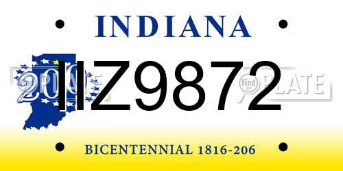IIZ9872 Indiana License Plate