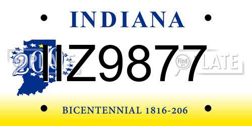 IIZ9877 Indiana License Plate