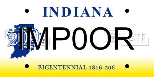 IMP0OR Indiana License Plate