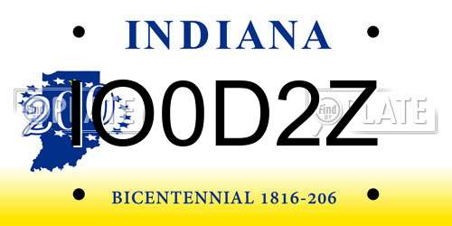 IO0D2Z Indiana License Plate