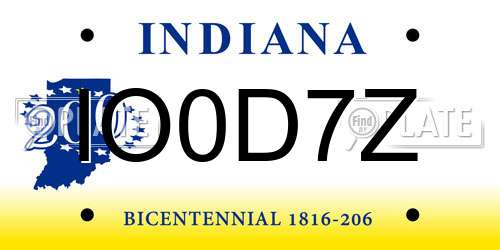 IO0D7Z Indiana License Plate
