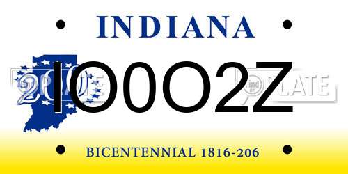 IO0O2Z Indiana License Plate
