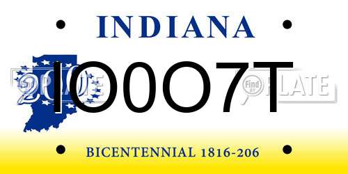 IO0O7T Indiana License Plate
