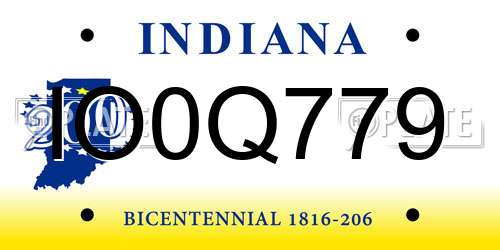IO0Q779 Indiana License Plate
