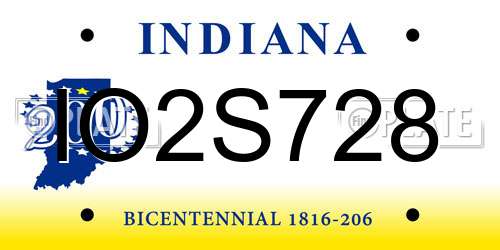 IO2S728 Indiana License Plate
