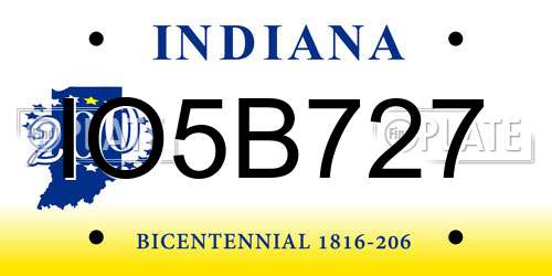 IO5B727 Indiana License Plate