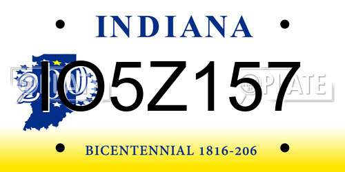 IO5Z157 Indiana License Plate