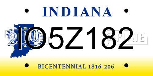 IO5Z182 Indiana License Plate