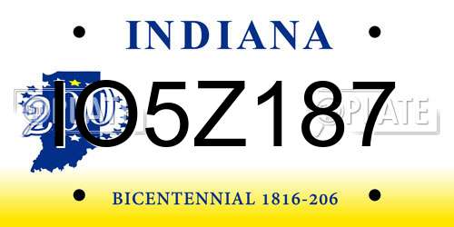 IO5Z187 Indiana License Plate