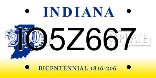 IO5Z667 Indiana License Plate