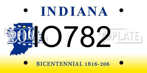 IO782 Indiana License Plate