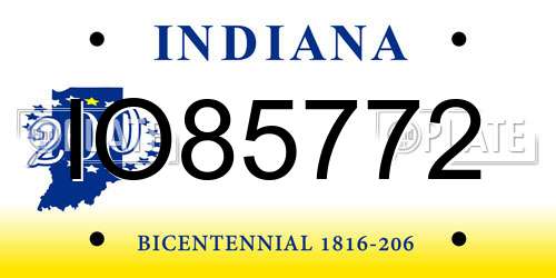IO85772 Indiana License Plate