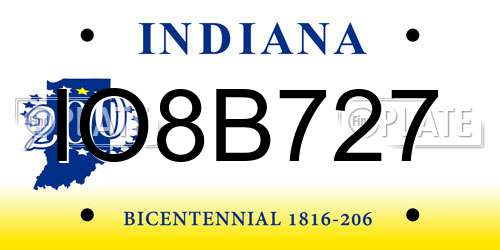 IO8B727 Indiana License Plate