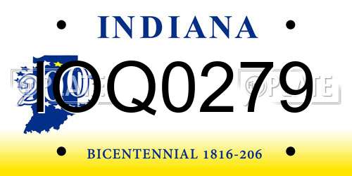 IOQ0279 Indiana License Plate