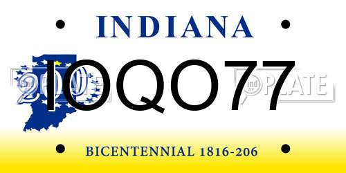 IOQO77 Indiana License Plate
