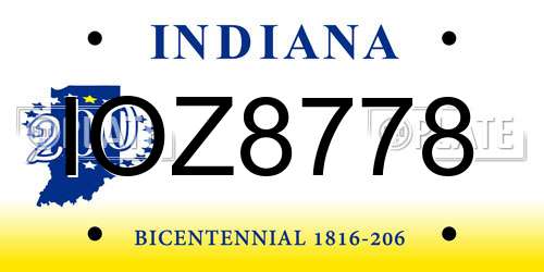 IOZ8778 Indiana License Plate
