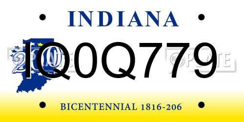 IQ0Q779 Indiana License Plate