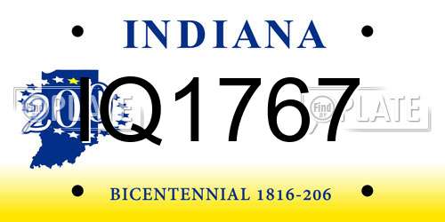 IQ1767 Indiana License Plate