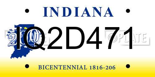 IQ2D471 Indiana License Plate