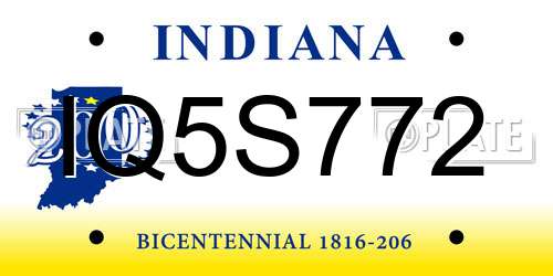 IQ5S772 Indiana License Plate