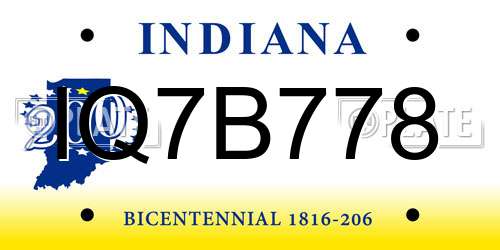 IQ7B778 Indiana License Plate