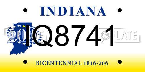 IQ8741 Indiana License Plate