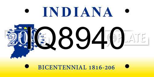 IQ8940 Indiana License Plate