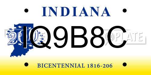 IQ9B8C Indiana License Plate