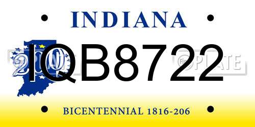 IQB8722 Indiana License Plate