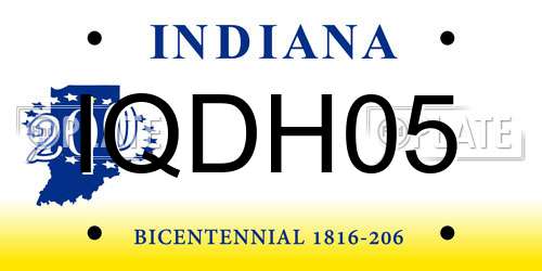 IQDH05 Indiana License Plate