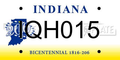 IQH015 Indiana License Plate