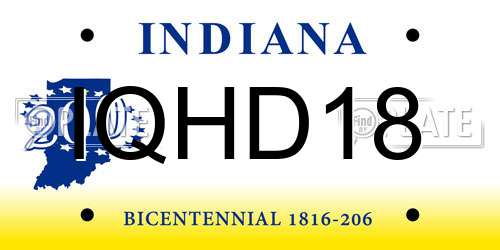 IQHD18 Indiana License Plate