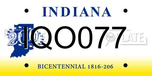 IQO077 Indiana License Plate