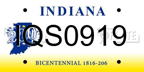 IQS0919 Indiana License Plate