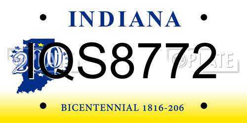 IQS8772 Indiana License Plate
