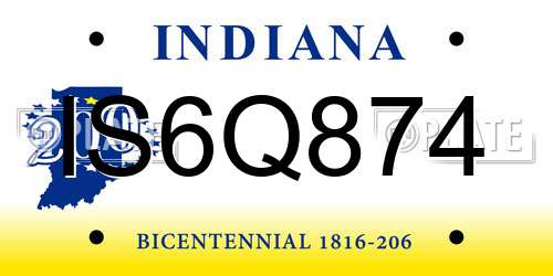 IS6Q874 Indiana License Plate