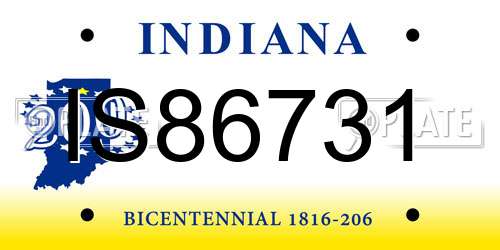 IS86731 Indiana License Plate