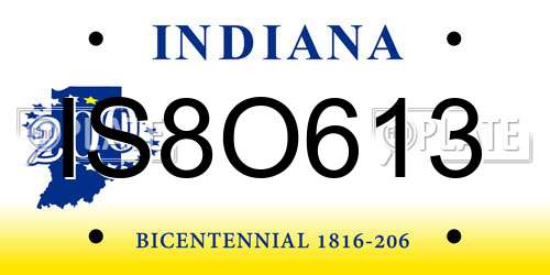 IS8O613 Indiana License Plate