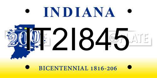 IT2I845 Indiana License Plate