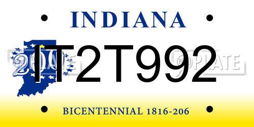 IT2T992 Indiana License Plate