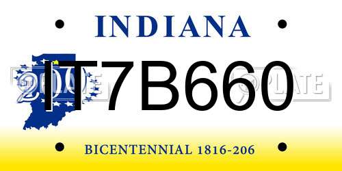 IT7B660 Indiana License Plate