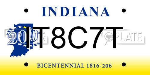IT8C7T Indiana License Plate