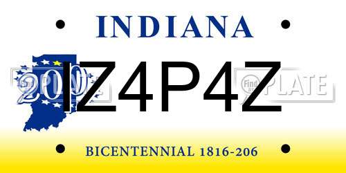 IZ4P4Z Indiana License Plate