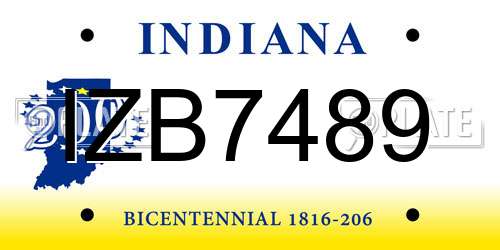 IZB7489 Indiana License Plate