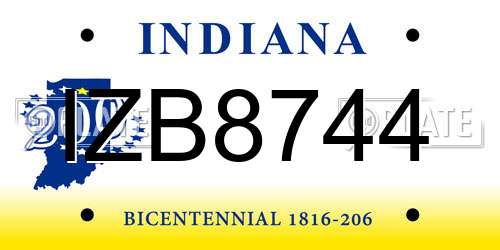IZB8744 Indiana License Plate